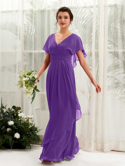 Carlyna Darlene A-Line Regency Bridesmaid Dress Maxi Short Sleeve V-Neck Dress Front View #color_regency