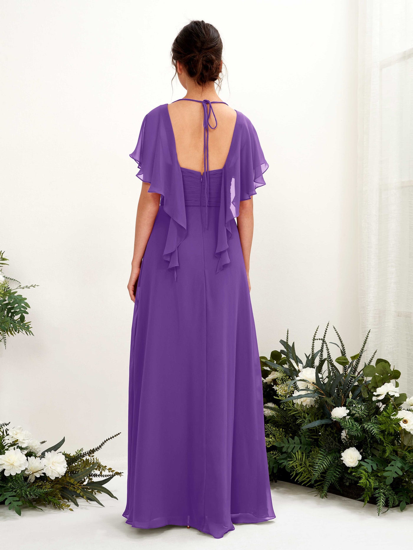 V-neck Short Sleeves Chiffon Bridesmaid Dress - Regency (81226128)#color_regency
