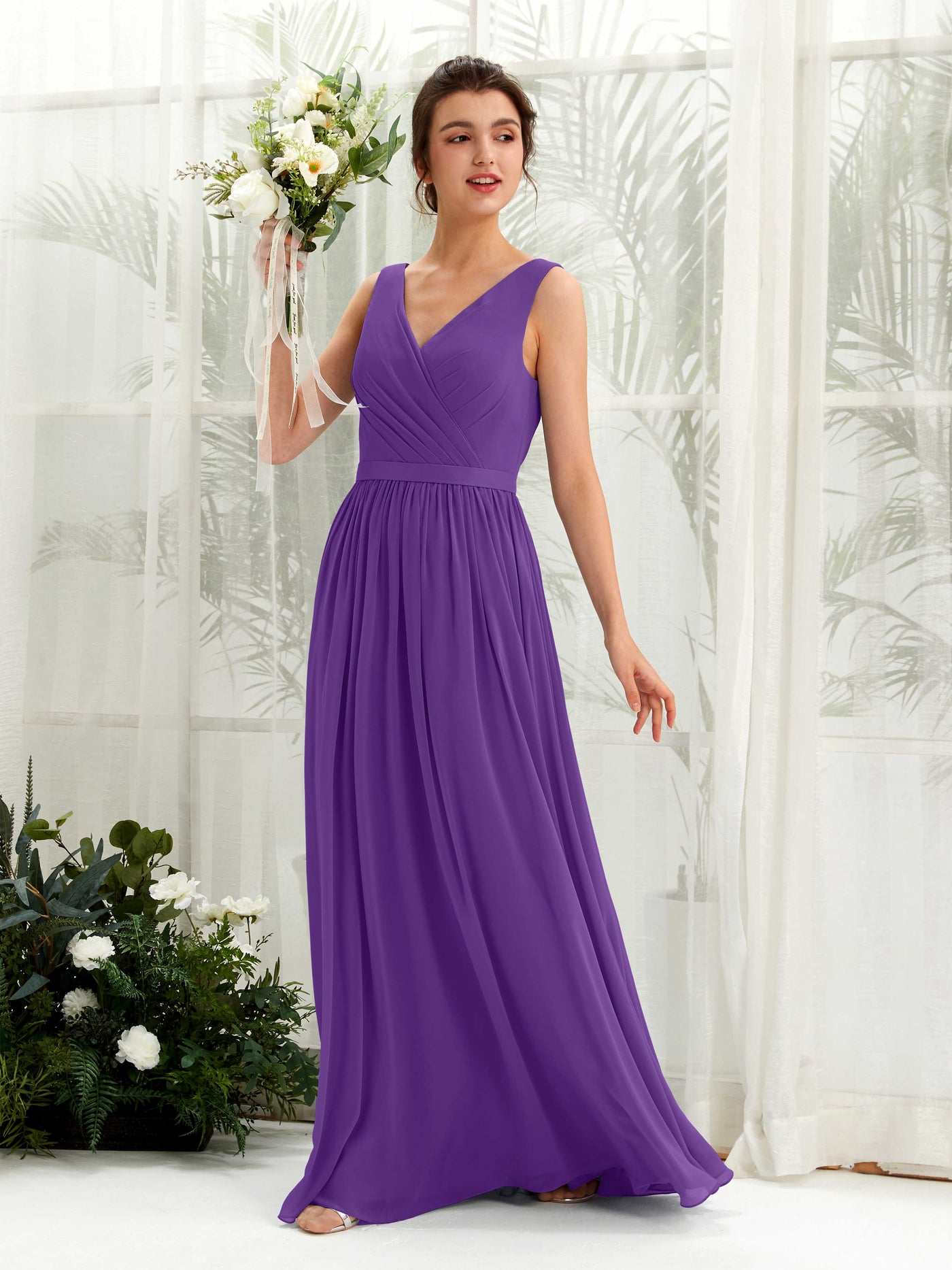 V-neck Sleeveless Chiffon Bridesmaid Dress - Regency (81223628)#color_regency