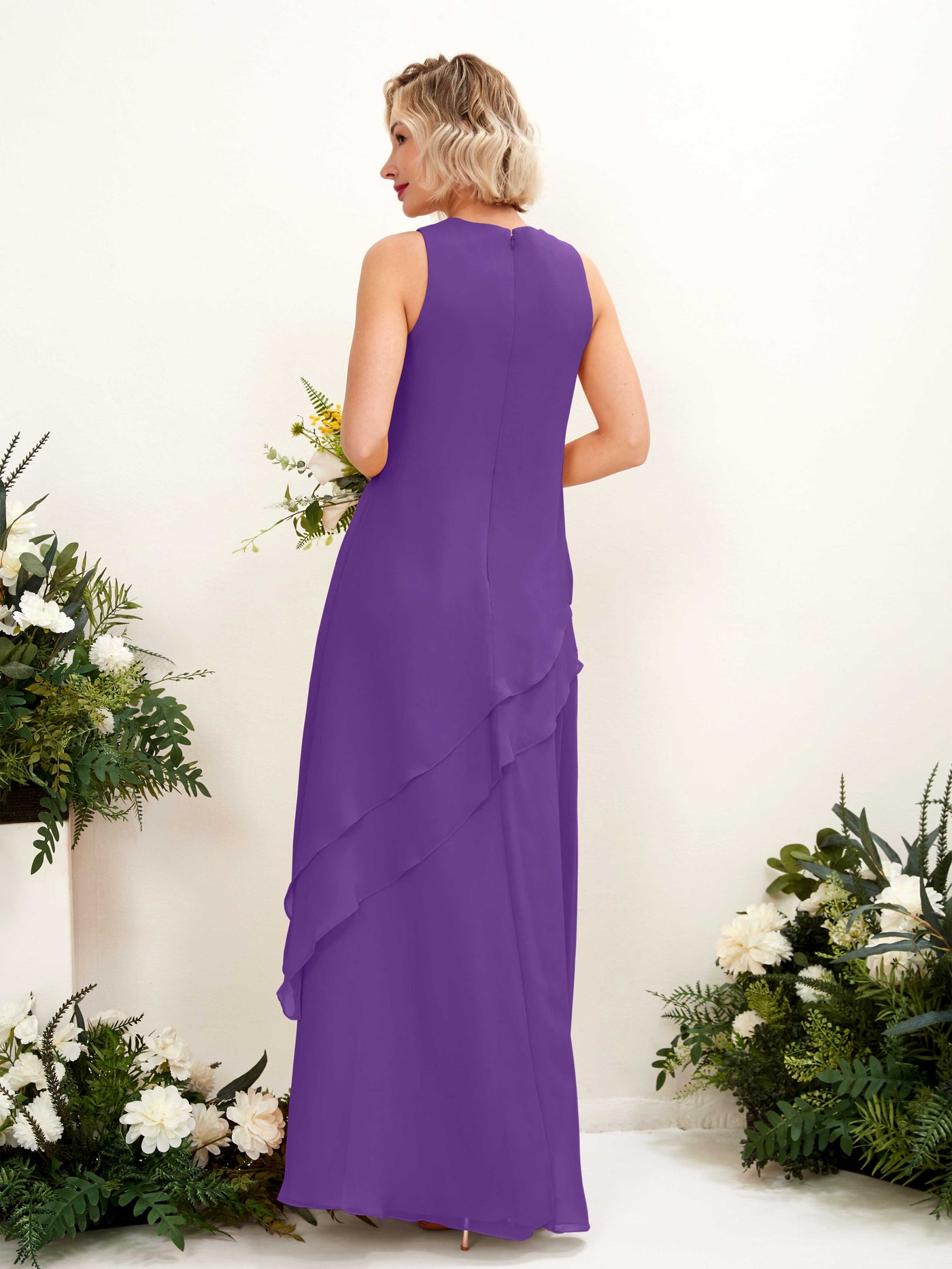 Round Sleeveless Chiffon Bridesmaid Dress - Regency (81222328)#color_regency
