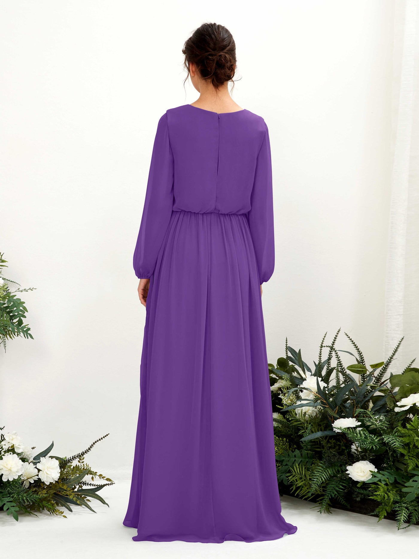 V-neck Long Sleeves Chiffon Bridesmaid Dress - Regency (81223828)#color_regency