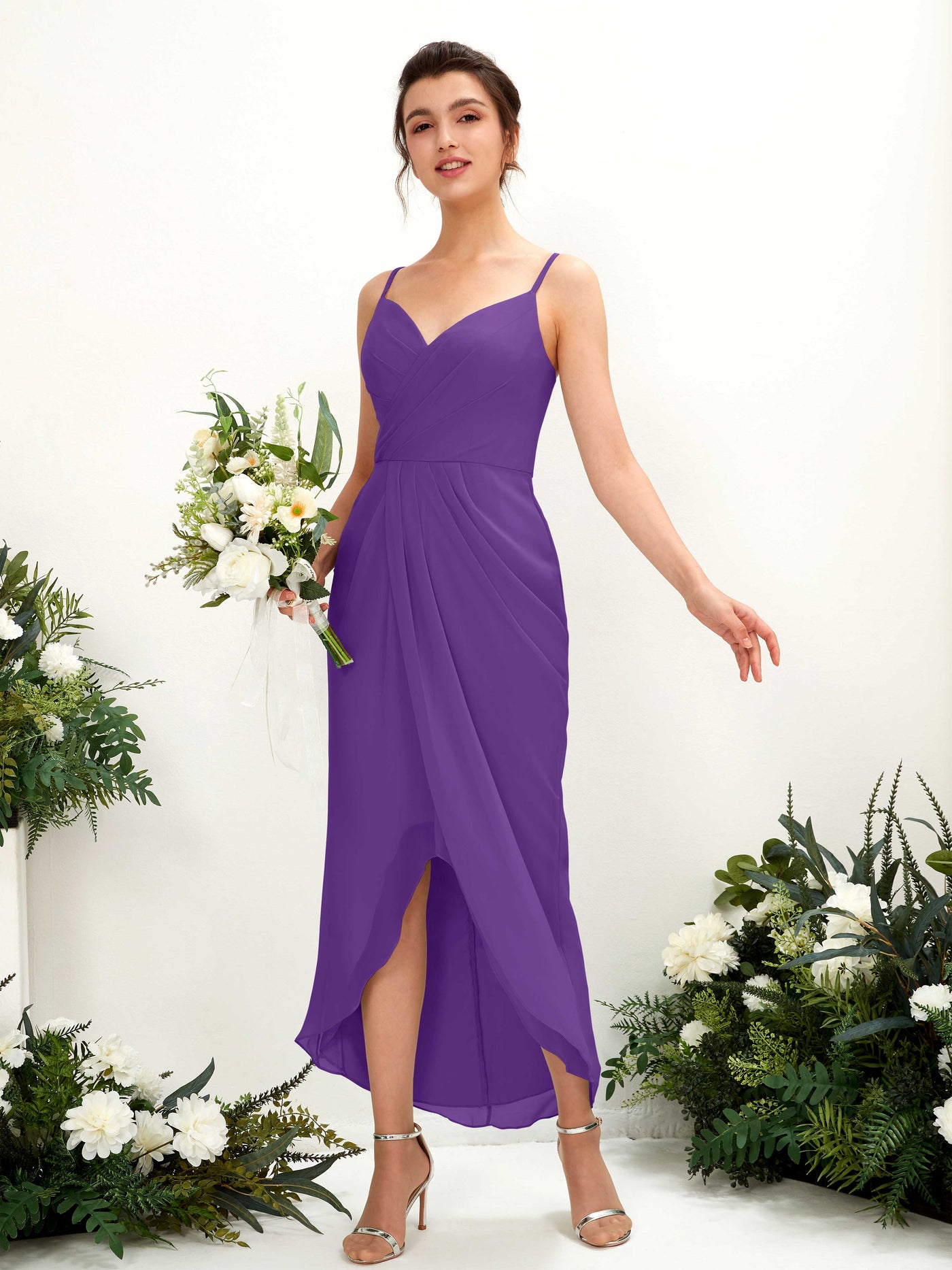 Spaghetti-straps V-neck Sleeveless Chiffon Bridesmaid Dress - Regency (81221328)#color_regency