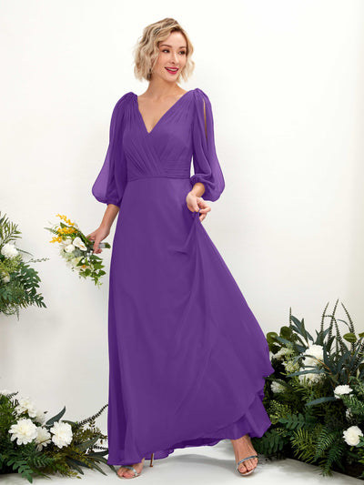 Carlyna Antonia A-Line Regency Bridesmaid Dress Maxi Three Quarter Sleeve V-Neck Dress Front View #color_regency