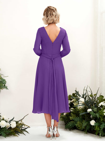 Carlyna Joanna A-Line Regency Bridesmaid Dress Midi Long Sleeve V-Neck  #color_regency