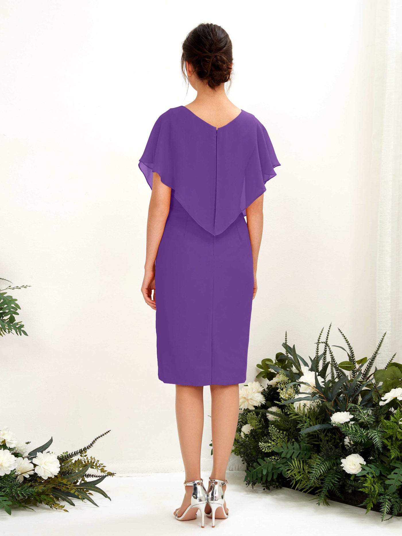 V-neck Short Sleeves Chiffon Bridesmaid Dress - Regency (81222228)#color_regency