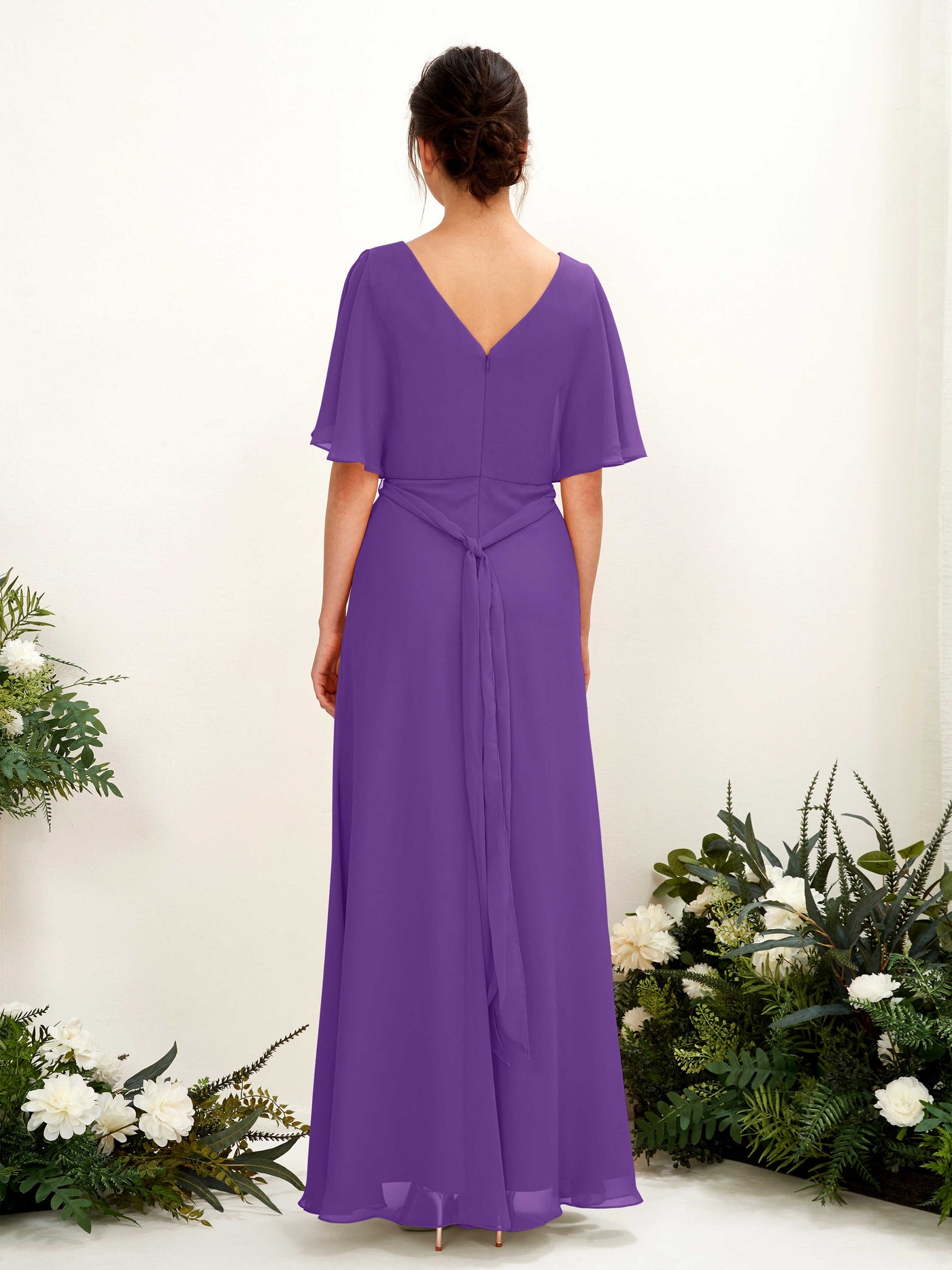 V-neck Short Sleeves Chiffon Bridesmaid Dress - Regency (81222428)#color_regency