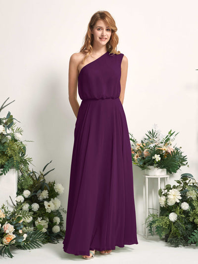 Carlyna Cecily A-Line Grape Bridesmaid Dress Maxi Sleeveless One Shoulder Dress Front View #color_grape
