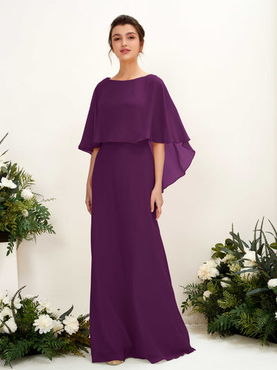 Carlyna Savin Sheath Grape Bridesmaid Dress Maxi Cap Sleeve Boat Neck Dress #color_grape