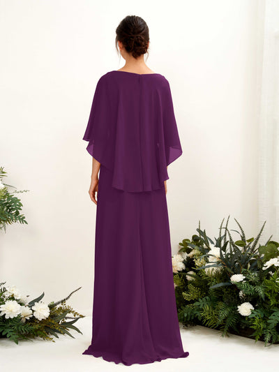 Carlyna Savin Sheath Grape Bridesmaid Dress Maxi Cap Sleeve Boat Neck Dress #color_grape
