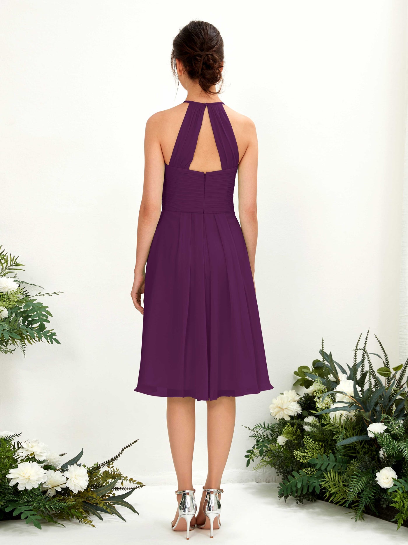 A-line Halter Sleeveless Chiffon Bridesmaid Dress - Grape (81220431)#color_grape