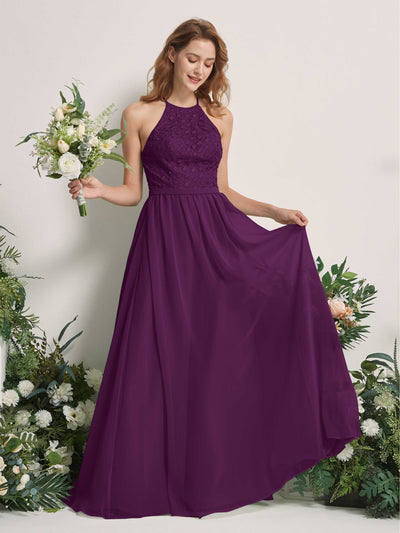 Carlyna Denise A-Line Grape Embroidered Bridesmaid Dress Maxi Sleeveless Round Neck Dress Front View #color_grape