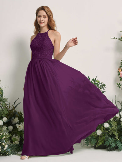 Carlyna Denise A-Line Grape Embroidered Bridesmaid Dress Maxi Sleeveless Round Neck Dress Side View 2 #color_grape