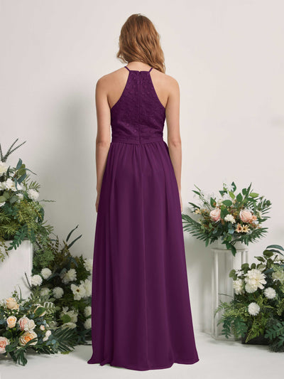 Carlyna Denise A-Line Grape Embroidered Bridesmaid Dress Maxi Sleeveless Round Neck Dress Back View #color_grape