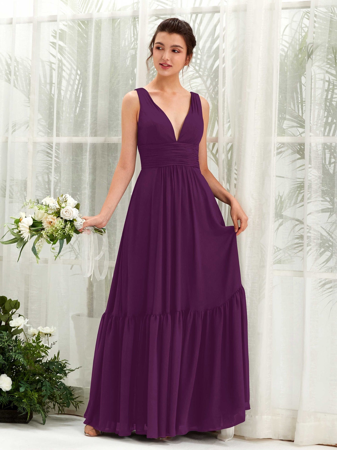 A-line Maternity Straps Sleeveless Chiffon Bridesmaid Dress - Grape (80223731)#color_grape
