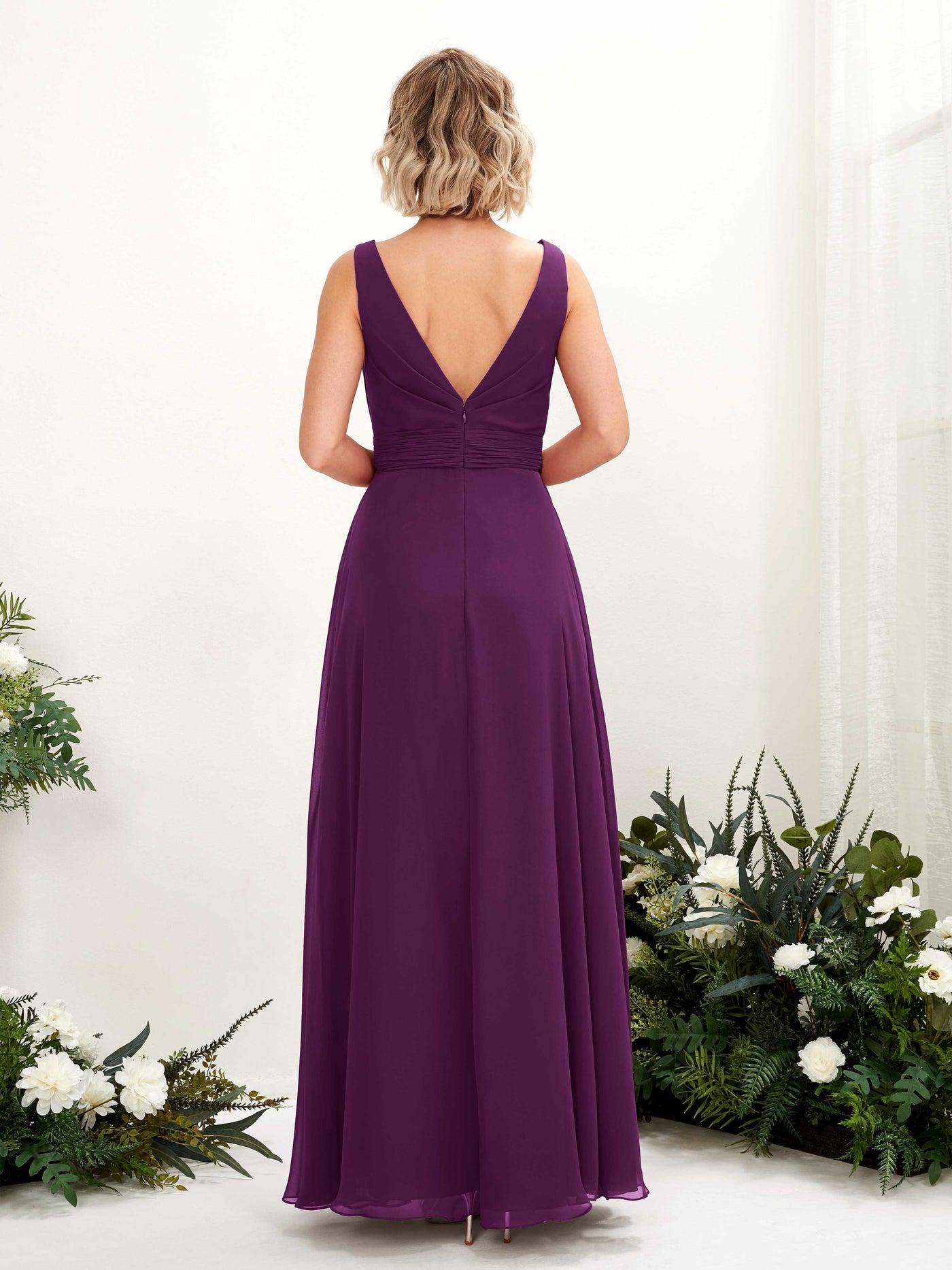 A-line Bateau Sleeveless Chiffon Bridesmaid Dress - Grape (81225831)#color_grape