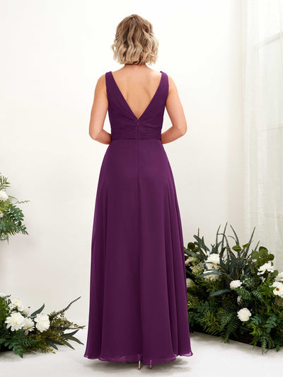 Carlyna Brianna A-Line Grape Bridesmaid Dress Maxi Sleeveless Boat Neck Dress Back View #color_grape