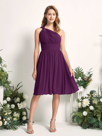 Carlyna Echo A-Line Grape Bridesmaid Dress Knee-Length Sleeveless One Shoulder Dress Front View #color_grape