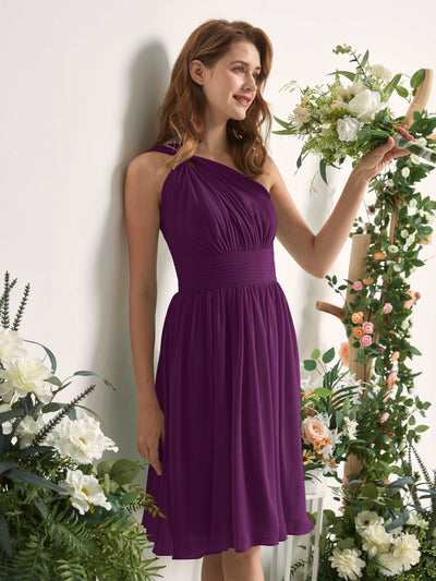Carlyna Echo A-Line Grape Bridesmaid Dress Knee-Length Sleeveless One Shoulder Dress Side View 2 #color_grape