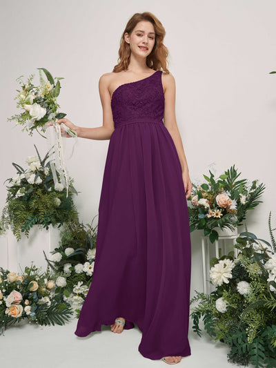 Carlyna Bonita A-Line Grape Embroidered Bridesmaid Dress Maxi Sleeveless One Shoulder Dress Side View 2 #color_grape