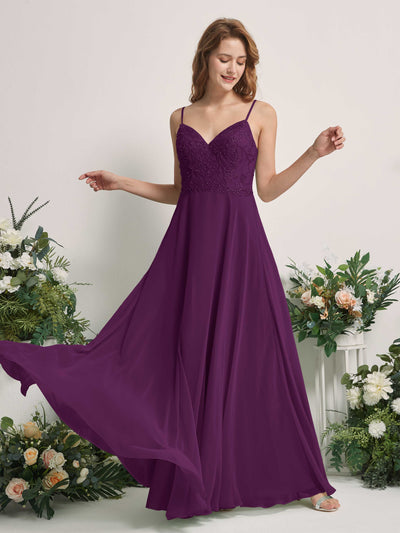 Carlyna Gail A-Line Grape Beaded Bridesmaid Dress Maxi Sleeveless V-Neck Dress Front View #color_grape