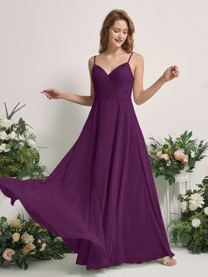 Grape Bridesmaid Dresses A-line Open back Spaghetti-straps Sleeveless Dresses (83221131)