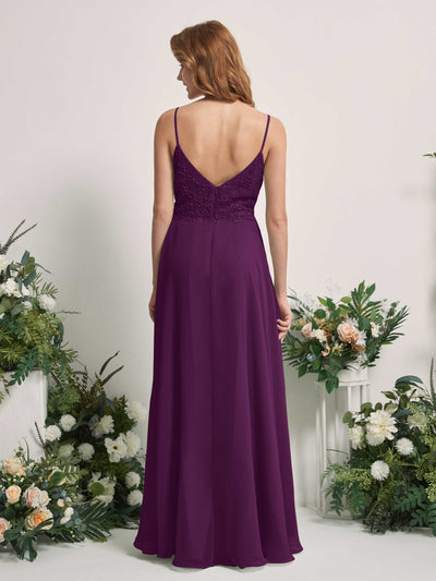 Carlyna Gail A-Line Grape Beaded Bridesmaid Dress Maxi Sleeveless V-Neck Dress Back View #color_grape