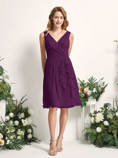 Carlyna Alisha A-Line Grape Bridesmaid Dress Knee-Length Sleeveless V-Neck Dress Front View #color_grape