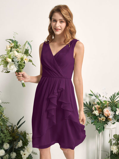 Carlyna Alisha A-Line Grape Bridesmaid Dress Knee-Length Sleeveless V-Neck Dress Side View 2 #color_grape