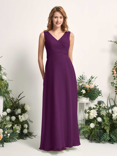 Carlyna June A-Line Grape Bridesmaid Dress Maxi Sleeveless V-Neck Dress #color_grape