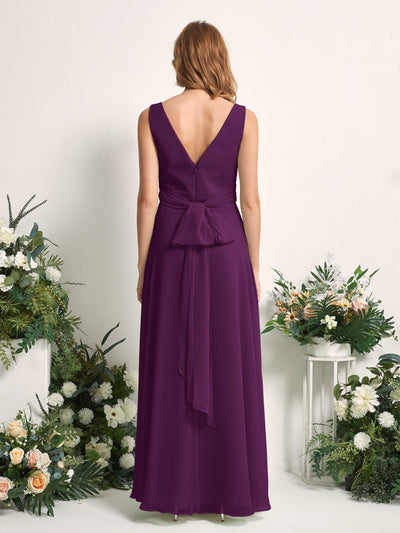 Carlyna June A-Line Grape Bridesmaid Dress Maxi Sleeveless V-Neck Dress #color_grape
