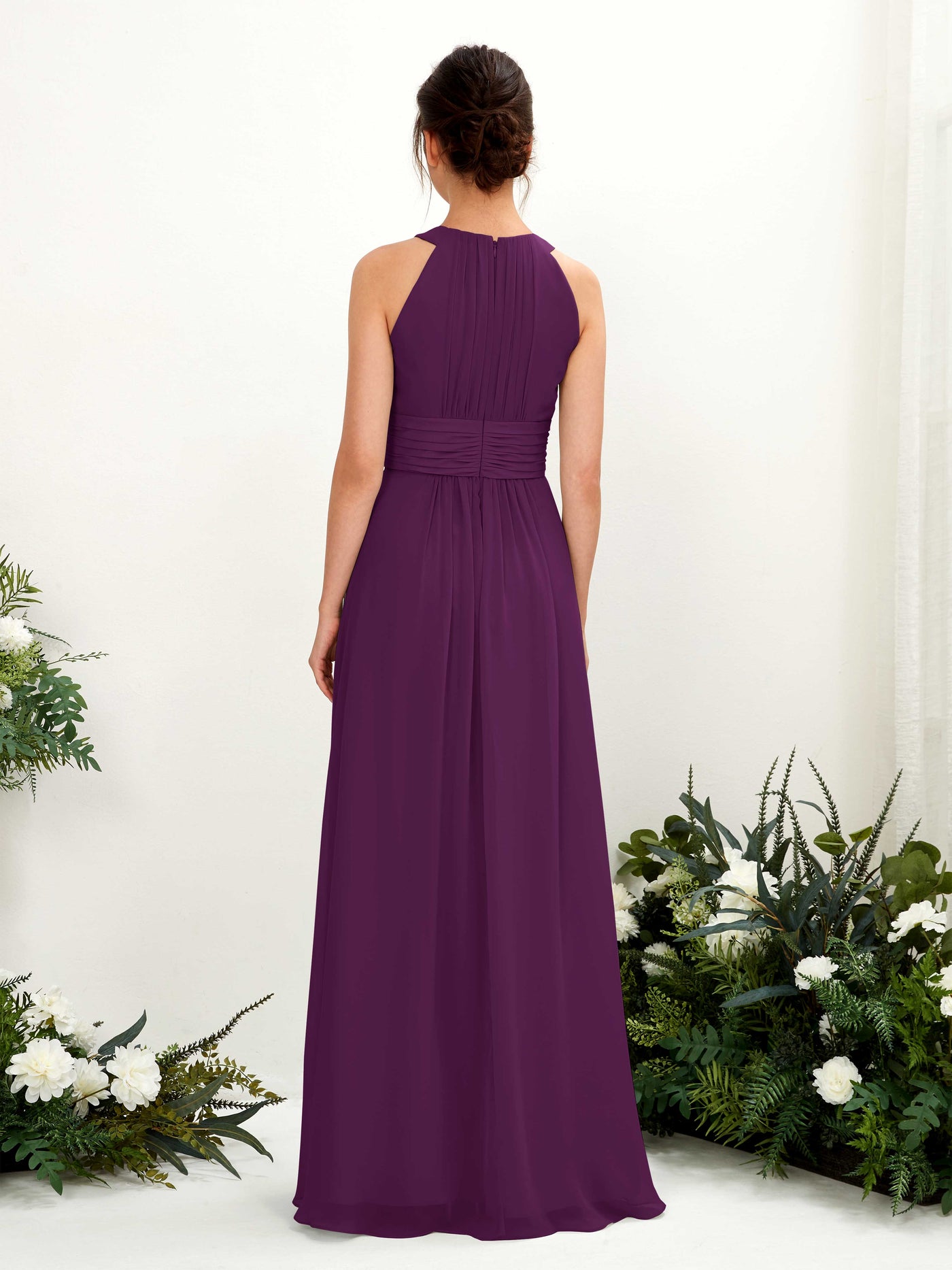 A-line Round Sleeveless Chiffon Bridesmaid Dress - Grape (81221531)#color_grape