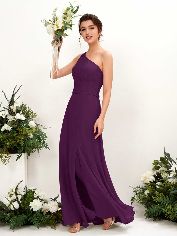 A-line One Shoulder Sleeveless Bridesmaid Dress - Grape (81224731)