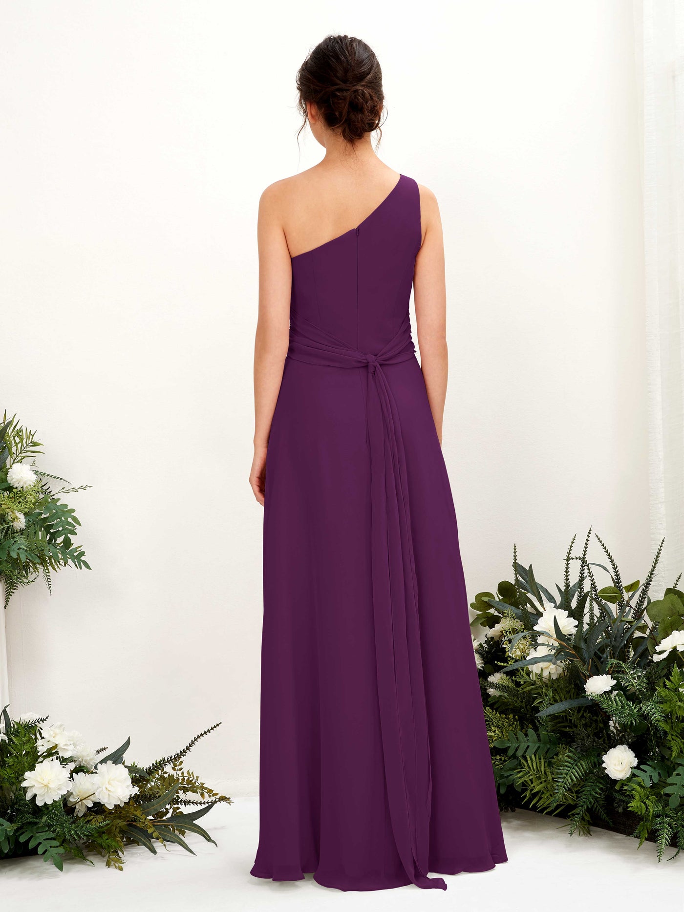 A-line One Shoulder Sleeveless Bridesmaid Dress - Grape (81224731)#color_grape