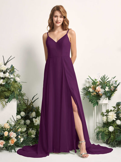 Carlyna Marcia A-Line Grape Bridesmaid Dress Maxi Sleeveless V-Neck Dress #color_grape