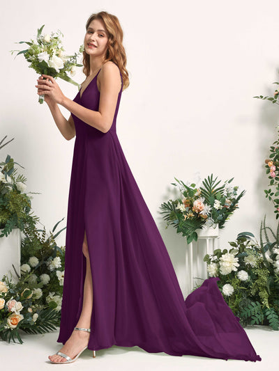 Carlyna Marcia A-Line Grape Bridesmaid Dress Maxi Sleeveless V-Neck Dress #color_grape