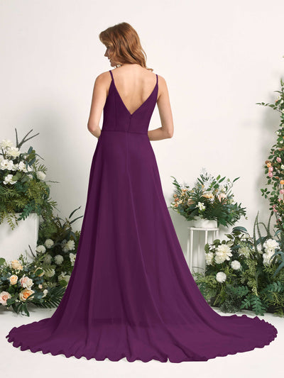 Carlyna Marcia A-Line Grape Bridesmaid Dress Maxi Sleeveless V-Neck Dress #color_grape