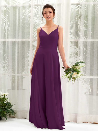 Carlyna Elsa A-Line Grape Bridesmaid Dress Maxi Sleeveless V-Neck Dress Front View #color_grape