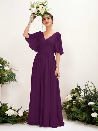 Carlyna Odette A-Line Grape Bridesmaid Dress Maxi Short Sleeve V-Neck Dress #color_grape