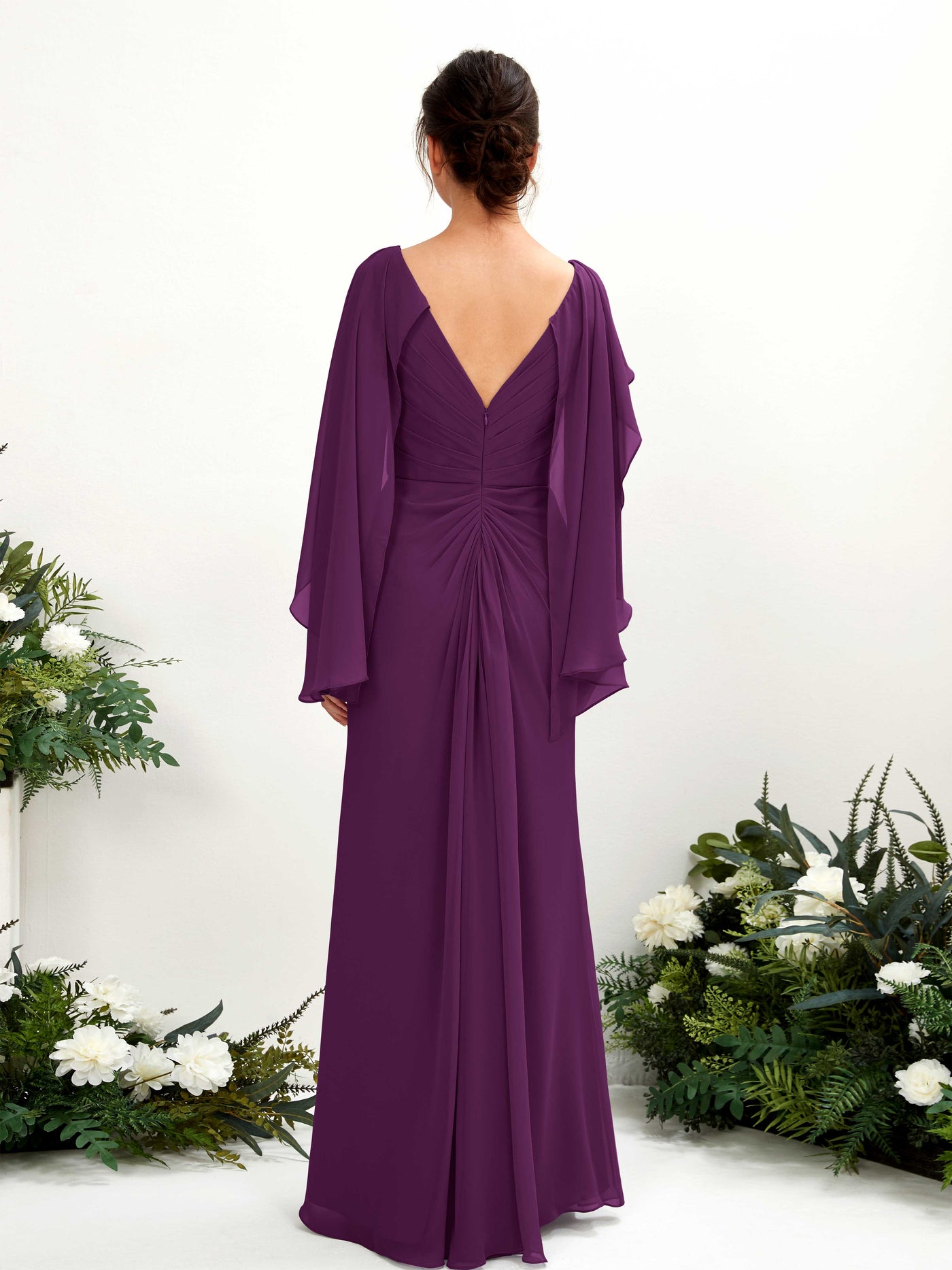 A-line V-neck Chiffon Bridesmaid Dress - Grape (80220131)#color_grape