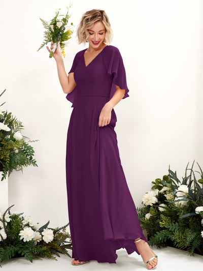 Carlyna Winnie A-Line Grape Bridesmaid Dress Maxi Short Sleeve V-Neck Dress #color_grape
