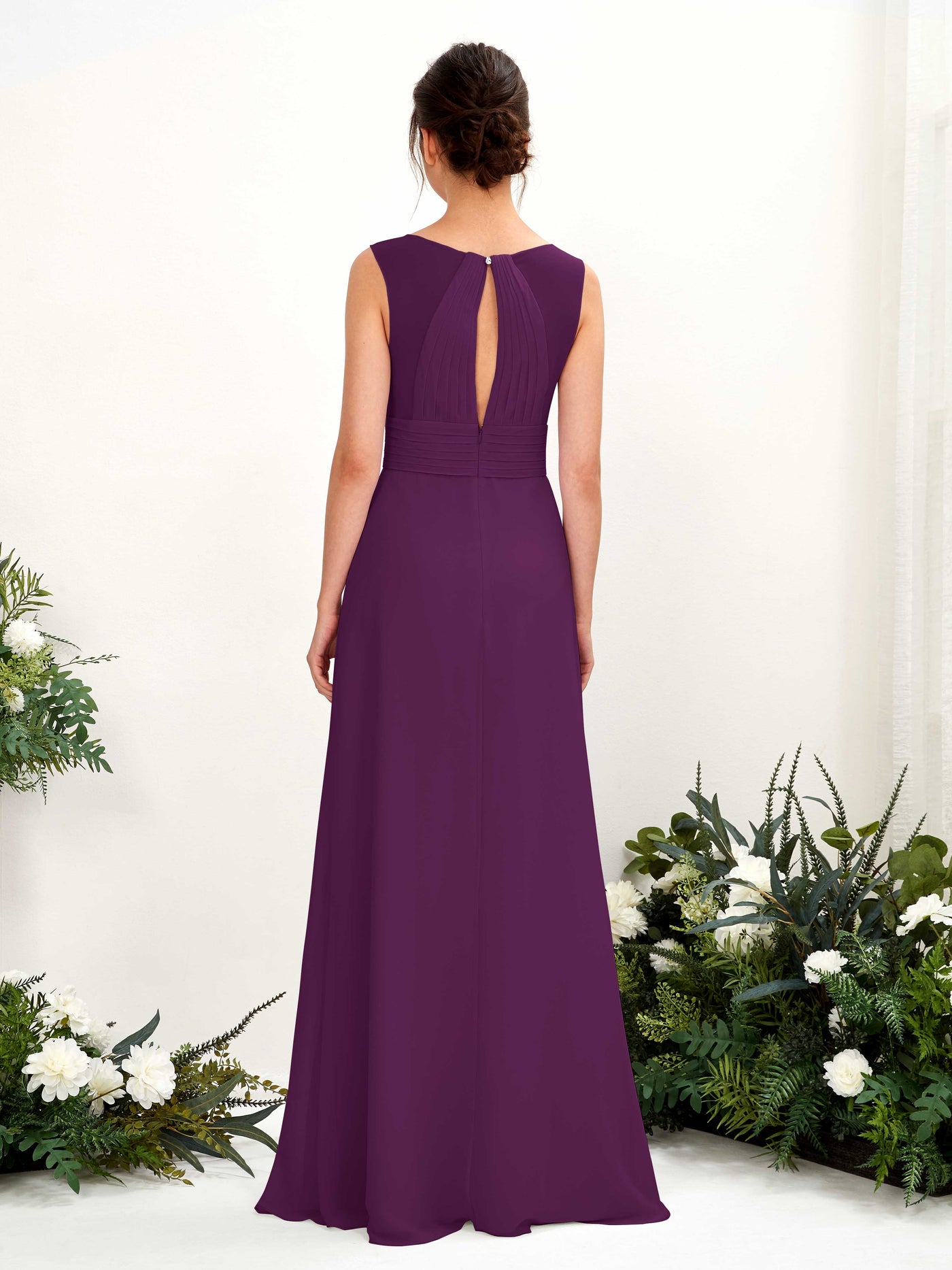 A-line V-neck Sleeveless Chiffon Bridesmaid Dress - Grape (81220931)#color_grape