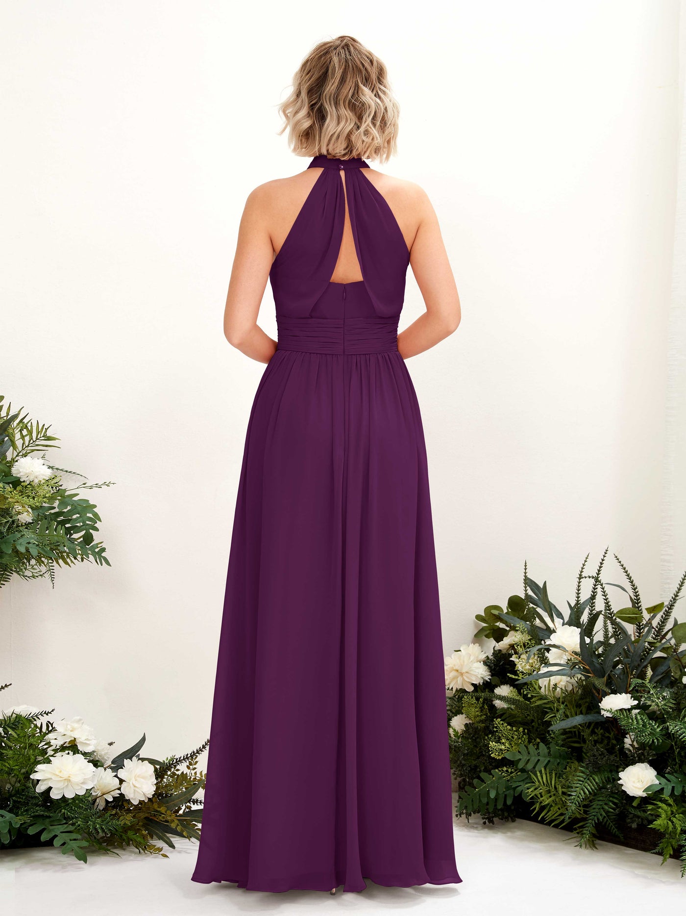 Ball Gown Halter Sleeveless Chiffon Bridesmaid Dress - Grape (81225331)#color_grape