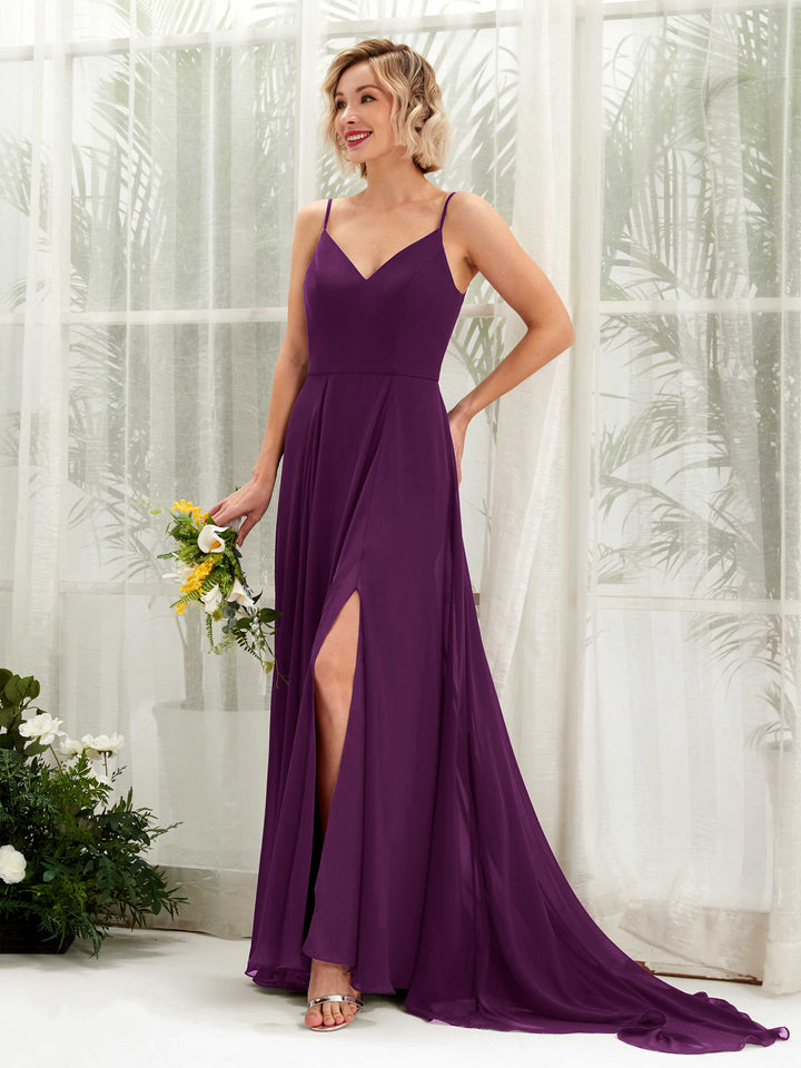 Ball Gown V-neck Sleeveless Bridesmaid Dress - Grape (81224131)