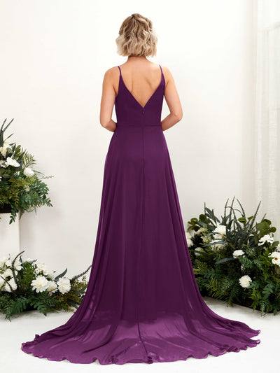 Carlyna Mana A-Line Grape Bridesmaid Dress Maxi Sleeveless V-Neck Dress #color_grape