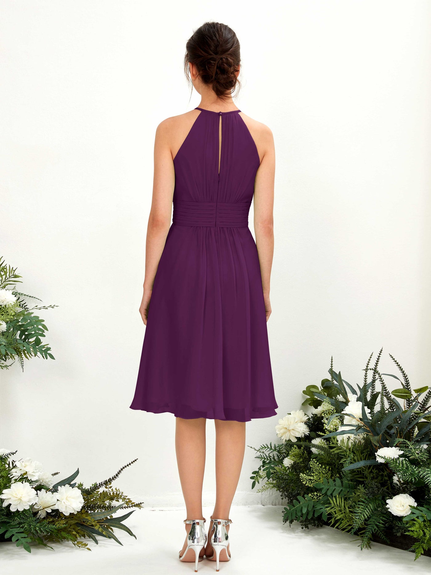 Halter Sleeveless Chiffon Bridesmaid Dress - Grape (81220131)#color_grape