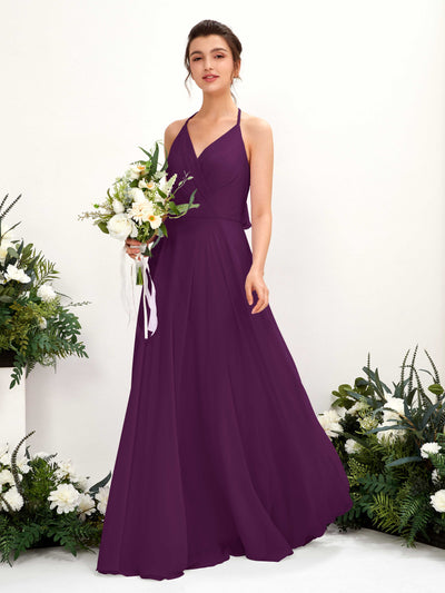 Carlyna Launo A-Line Grape Bridesmaid Dress Maxi Sleeveless V-Neck Dress #color_grape