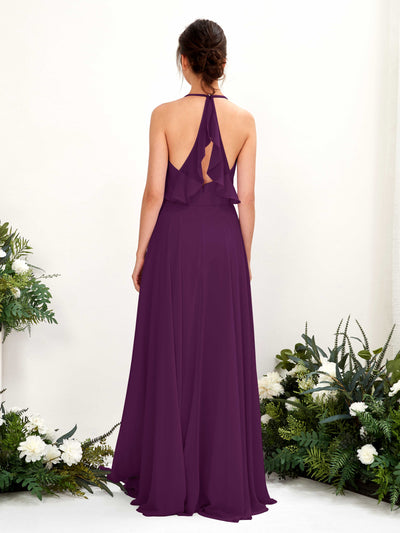Carlyna Launo A-Line Grape Bridesmaid Dress Maxi Sleeveless V-Neck Dress #color_grape
