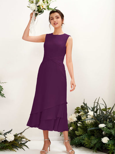 Carlyna Raina Mermaid Grape Bridesmaid Dress Midi Sleeveless Round Neck Dress #color_grape