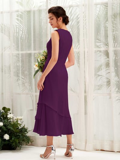 Carlyna Raina Mermaid Grape Bridesmaid Dress Midi Sleeveless Round Neck Dress #color_grape