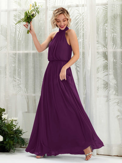 Carlyna Bess A-Line Grape Bridesmaid Dress Maxi Sleeveless Halter Dress Front View #color_grape
